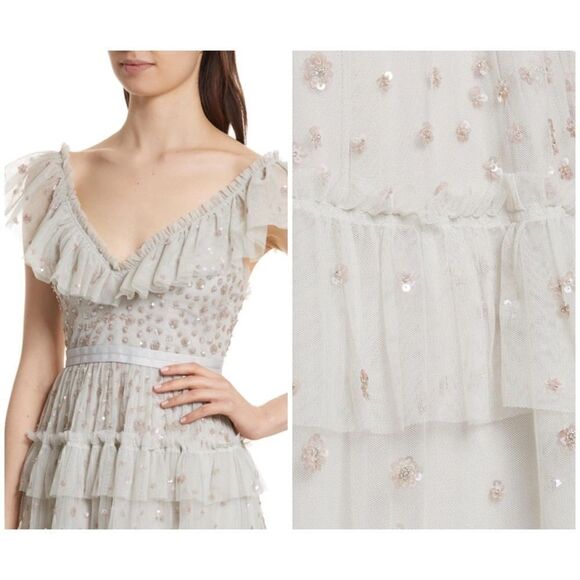 NEEDLE & THREAD
Sunburst Tiered Dress In Bleached Blue - Picture 3 of 11